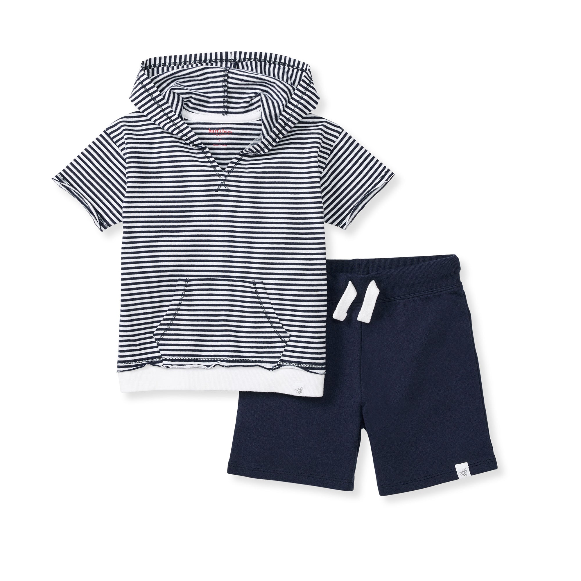 Burt's Bees Organic Baby Boy Hooded Top & Shorts Set Classic Stripe