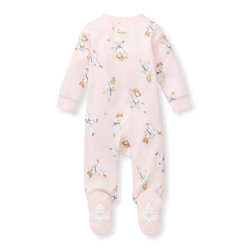Burt's Bees Organic Baby One-Piece Sleeper Karate Creatures Pink