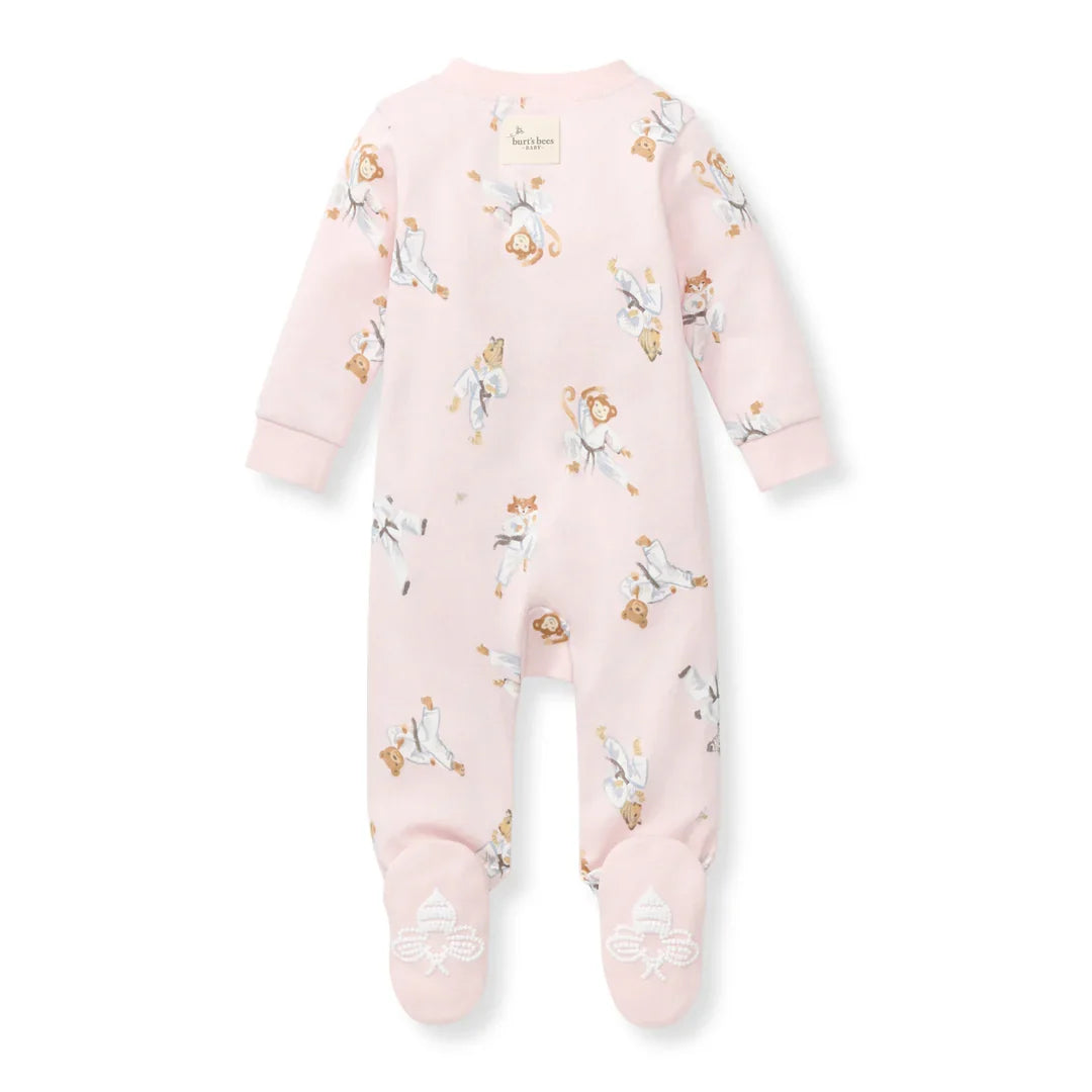 Burt's Bees Organic Baby One-Piece Sleeper Karate Creatures Pink