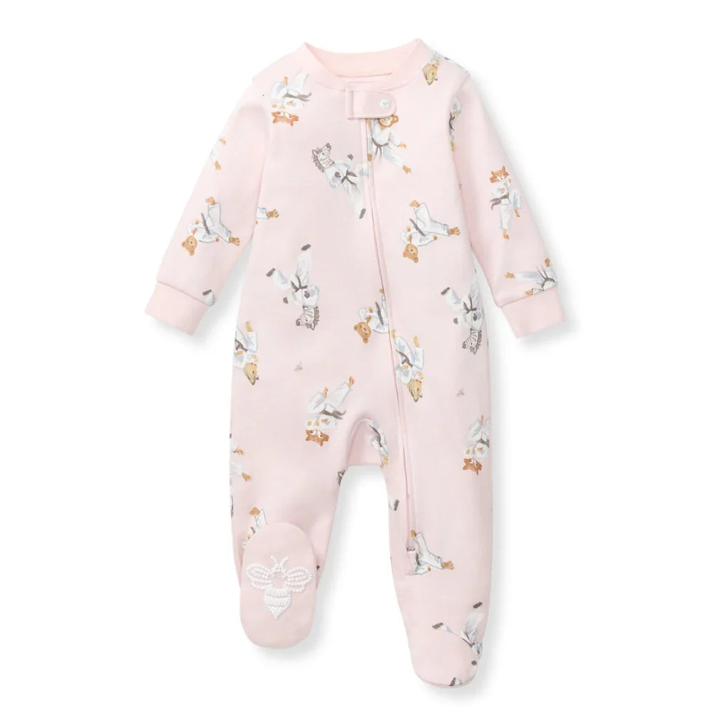 Burt's Bees Organic Baby One-Piece Sleeper Karate Creatures Pink