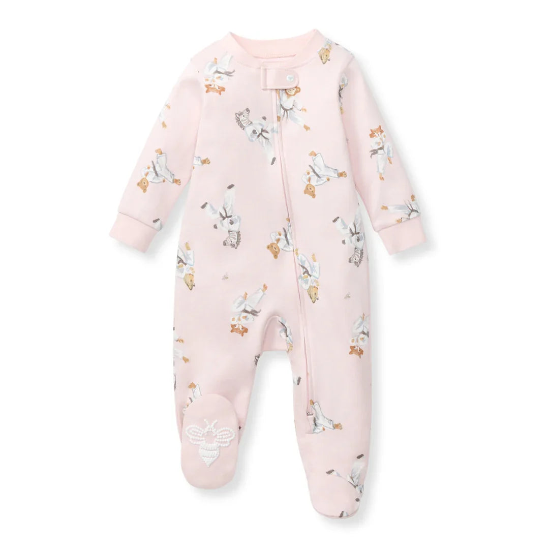 Burt's Bees Organic Baby One-Piece Sleeper Karate Creatures Pink