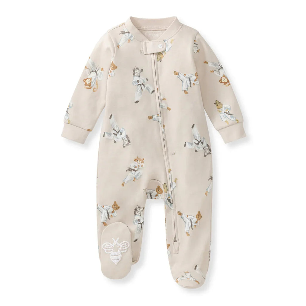 Burt's Bees Organic Baby One-Piece Sleeper Karate Creatures Beige