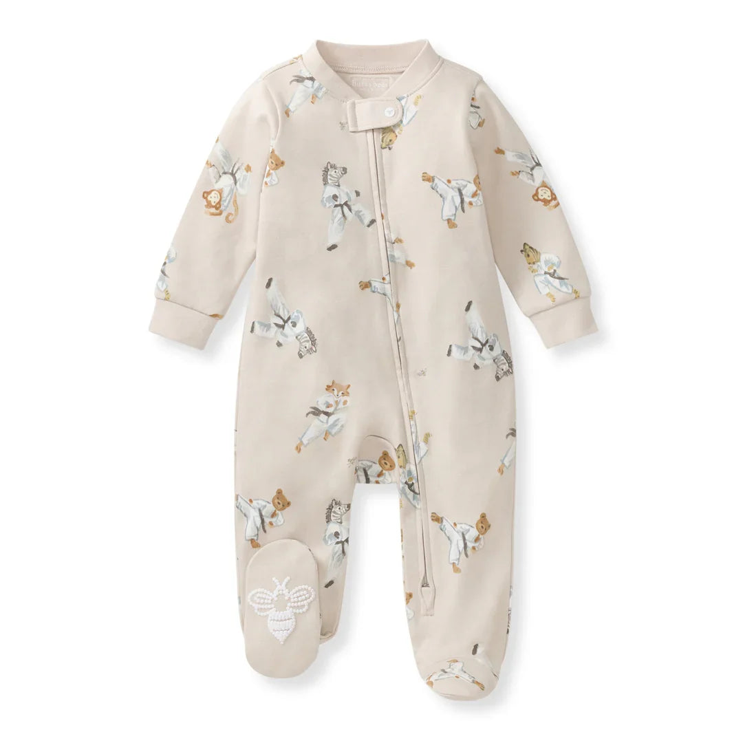 Burt's Bees Organic Baby One-Piece Sleeper Karate Creatures Beige