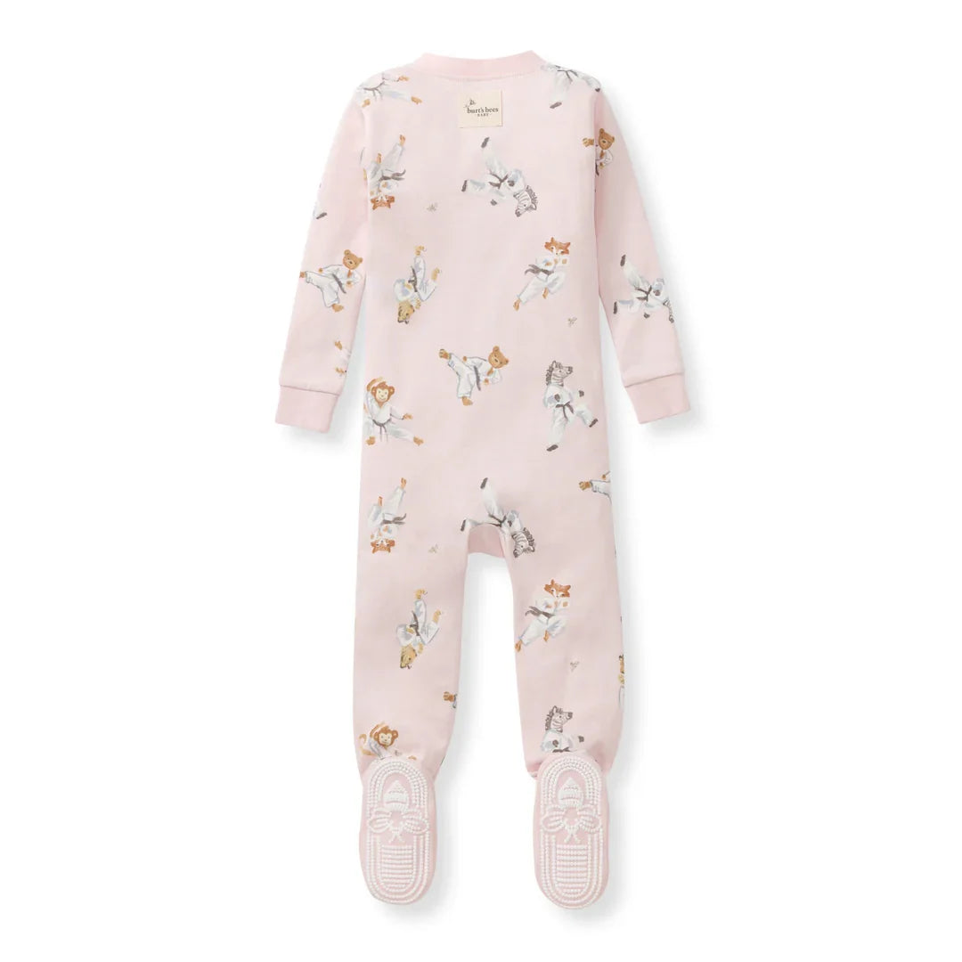 Burt's Bees Organic Baby One-Piece Sleeper Karate Creatures Pink