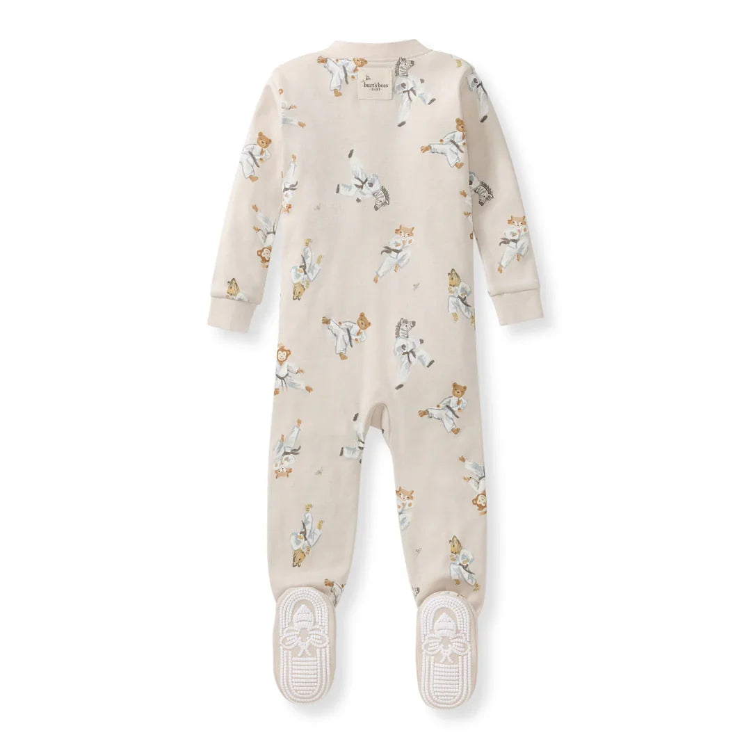 Burt's Bees Organic Baby One-Piece Sleeper Karate Creatures Beige