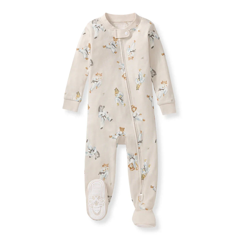 Burt's Bees Organic Baby One-Piece Sleeper Karate Creatures Beige