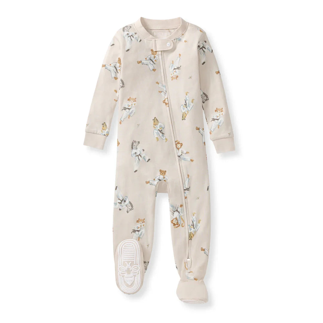 Burt's Bees Organic Baby One-Piece Sleeper Karate Creatures Beige