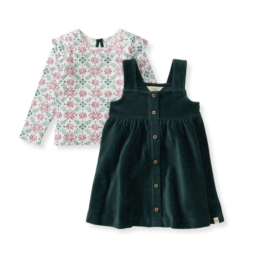 Burt's Bees Organic Baby & Toddler Tee and Dress Set Poinsettia Fair Isle