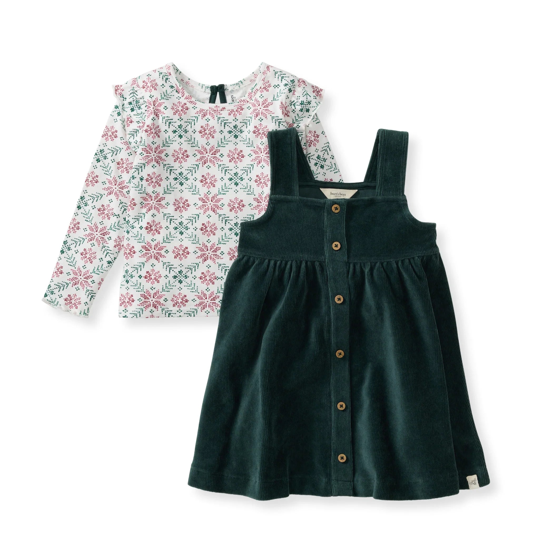 Burt's Bees Organic Baby & Toddler Tee and Dress Set Poinsettia Fair Isle